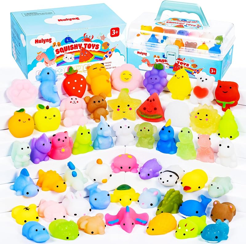 Brinquedos Mulyng Mochi Squishy, Brinquedo Anti-Stress Kawaii Squishies para Crianças Presente de Festa Presente de Natal Presente de Páscoa Prémios para a sala de aula com Caixa de Arrumação, Não Duplicados (Pack de 80) — foto 1 de 7
