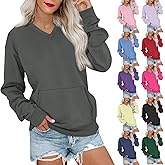 V Neck Sweatshirt Women Hoodless Hoodies Plain Ladies Sweatshirts No Hood Comfy Lounge Pullover Sweatshirt with Pockets