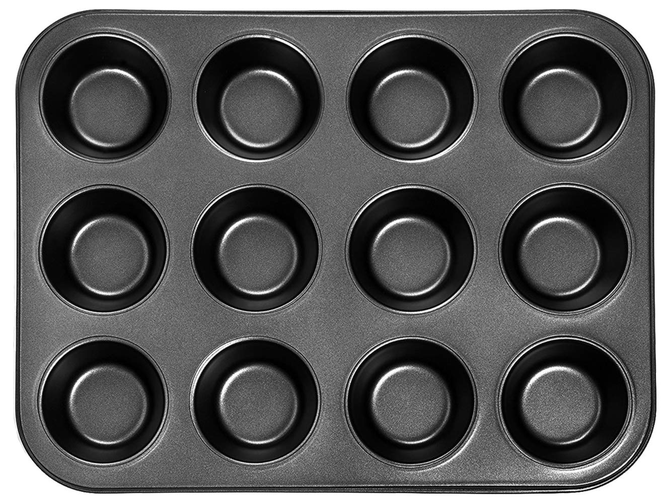 DIVCHI 12 Cup Muffin Pan Non Stick Baking Tray – BPA Free Cupcake Tin, Heavy Duty Muffin Tin for Baking, Dishwasher Safe Black Cupcake Baking Tray
