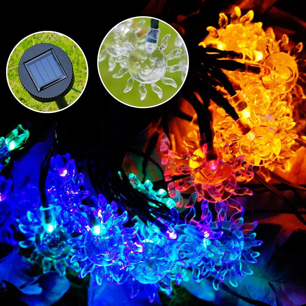 Solar String Lights 20 ft 30LEDs RGB Sunflower Solar Powered Party String Lights Waterproof LED Fairy Lighting for Indoor Outdoor Garden Festival Christmas Wedding Holiday Patio Lawn Decorations