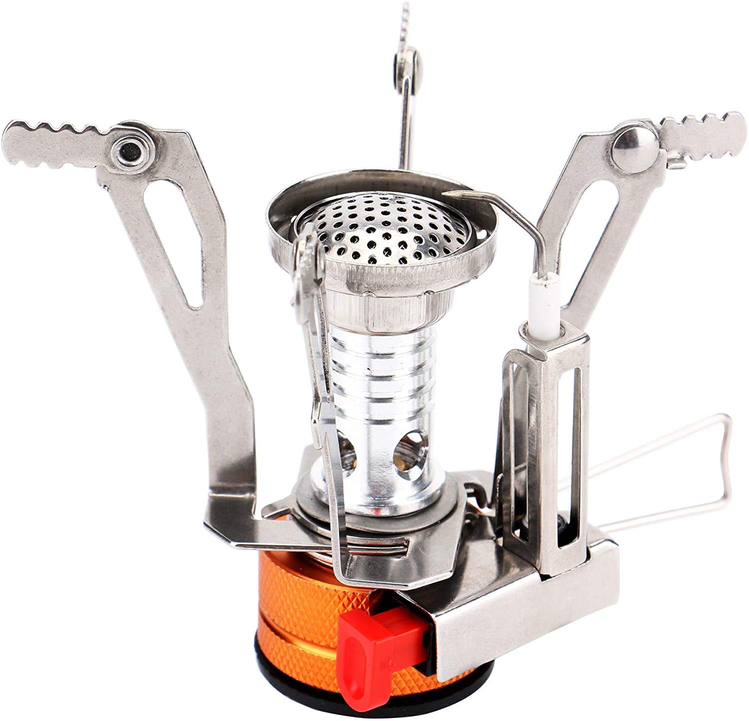 Raxter Camping Gas Stove Portable Mini Pocket Rocket Stove with Piezo Ignition Windproof, Ultralight Titanium Backpacking Stove Foldable Outdoor Cooking Burner Stoves for Camp, Picnic, Hiking, & BBQ