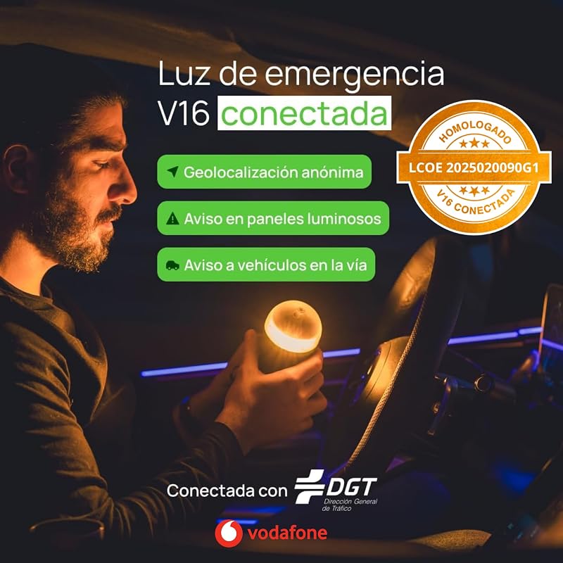 ERUM Vial - LEDONE Connected - Rundumleuchte LED V16 zugelassen von DGT mit obligatorischer Geolokalisierung für 2026 mit SIM-Karte und kostenlosen Daten bis 2038, Rundumleuchte V16 zugelassen in