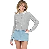 Forever 21 Women's Cable Knit Cardigan with Lace Collar