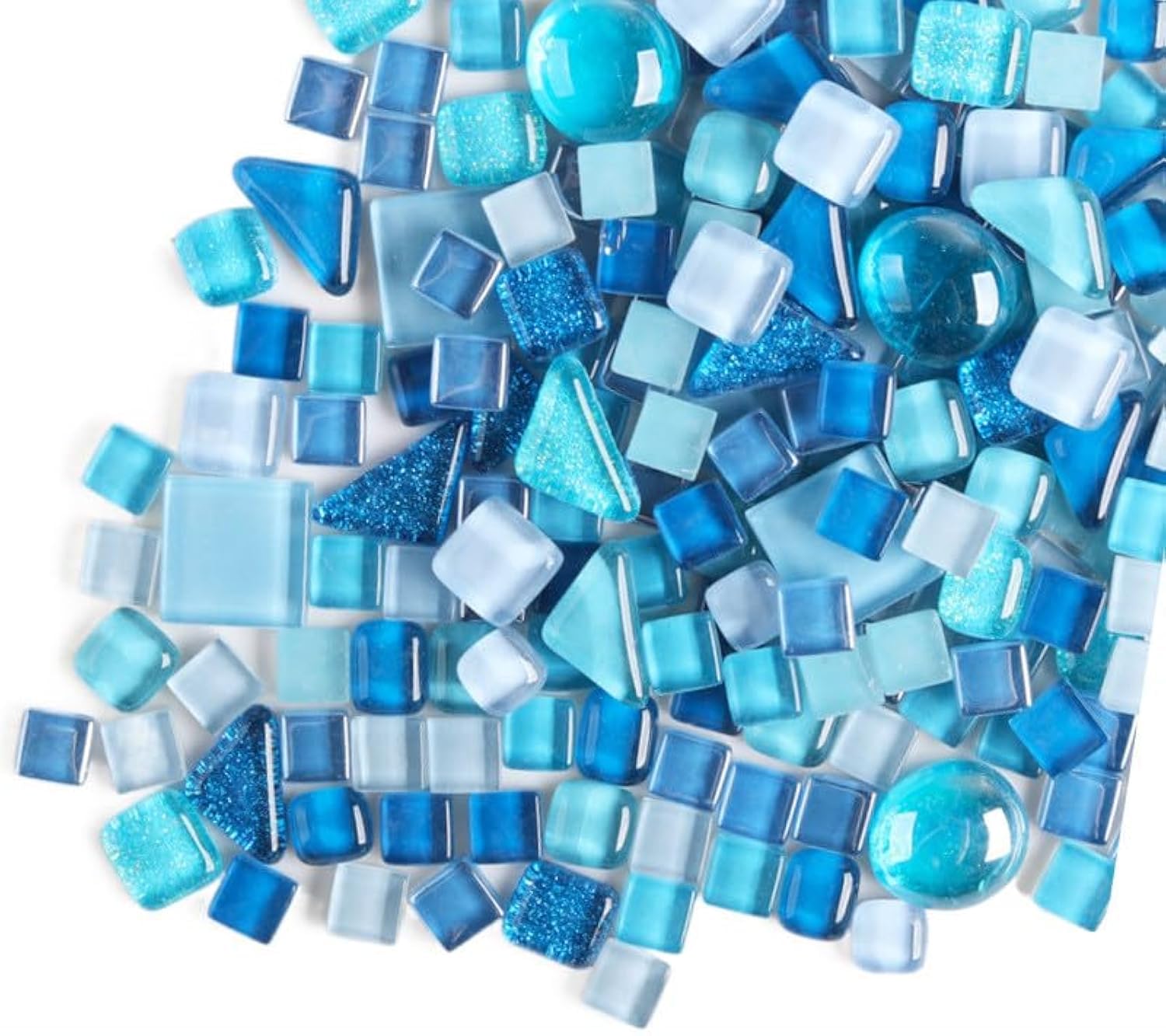 200g Irregular Crystal Mosaic Glass Tiles for Crafts, Mixed Color Small Mosaic Glass Pieces DIY Hobbies Children for Home Decoration (Aqua Blue)
