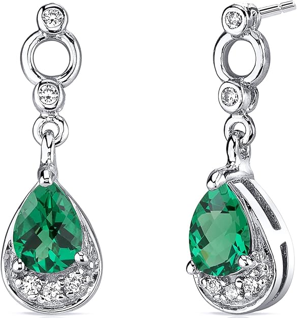 1.00 Carats Simulated Emerald Dangle Earrings in Sterling
