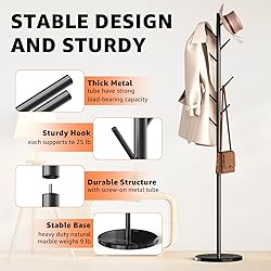 HzTinT Coat Rack with Natural Marble Base, Metal