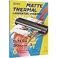 Uinkit Matte Thermal Laminating Sheets, 9 x 11.5 Inches 3 Mil Clear Anti-Glare with Matte Finish 30 Pack Fitted for Letter Size Laminating Pouches 8.5 x 11 inches