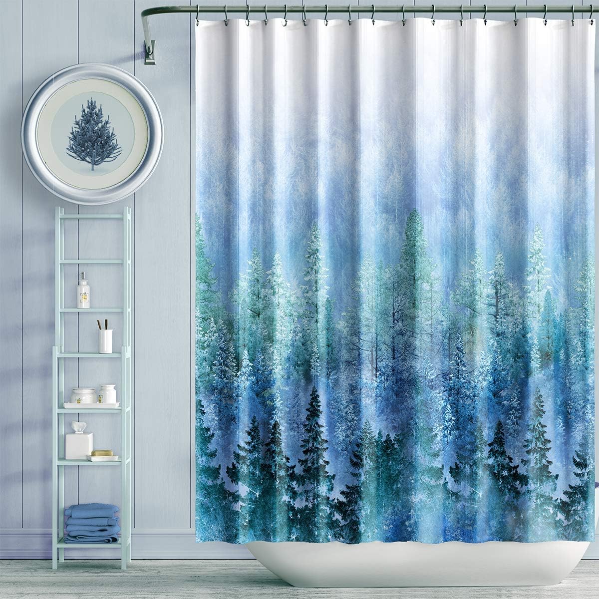 YAXIUFEN 44 Styles 3D Printing Bathroom Flower Shower Curtain Art Print Polyester Fabric Waterproof Machine Washable Included Hooks 71x71inch (Blue Forest)
