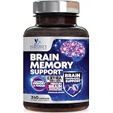 Brain Memory Supplement Pills - 3X Strength Nootropics for Concentration, Clarity &amp; Focus Support - Brain Health Cognitive Vitamins with Bacopa, Phosphatidylserine &amp; DMAE, Brain Booster - 240 Capsules