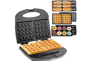 JACKGOLD Waffle Maker,Donut,Hot Dog Machine Set,3-in-1 Multifunctional Breakfast Maker Machine with Iron Removable Plate Mold for Home,Kitchen,Cake,Paninis,Nut,Steaks,Grill,Lunch,Snacks or Dessert