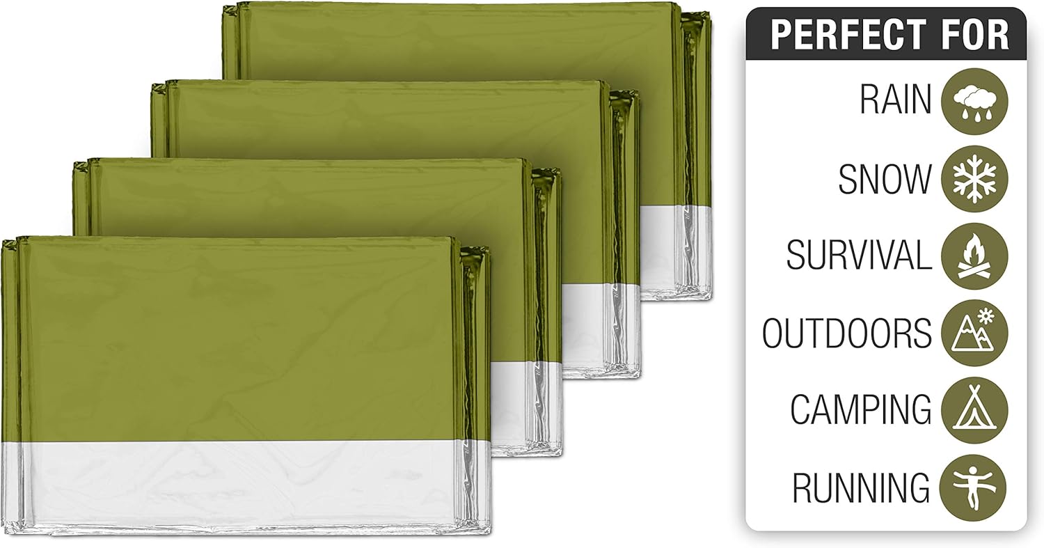 Swiss Safe Emergency Mylar Thermal Blankets (4-Pack) + Bonus Signature Gold Foil Space Blanket: Designed for NASA, Outdoors, Hiking, Survival, Marathons or First Aid: Home & Kitchen