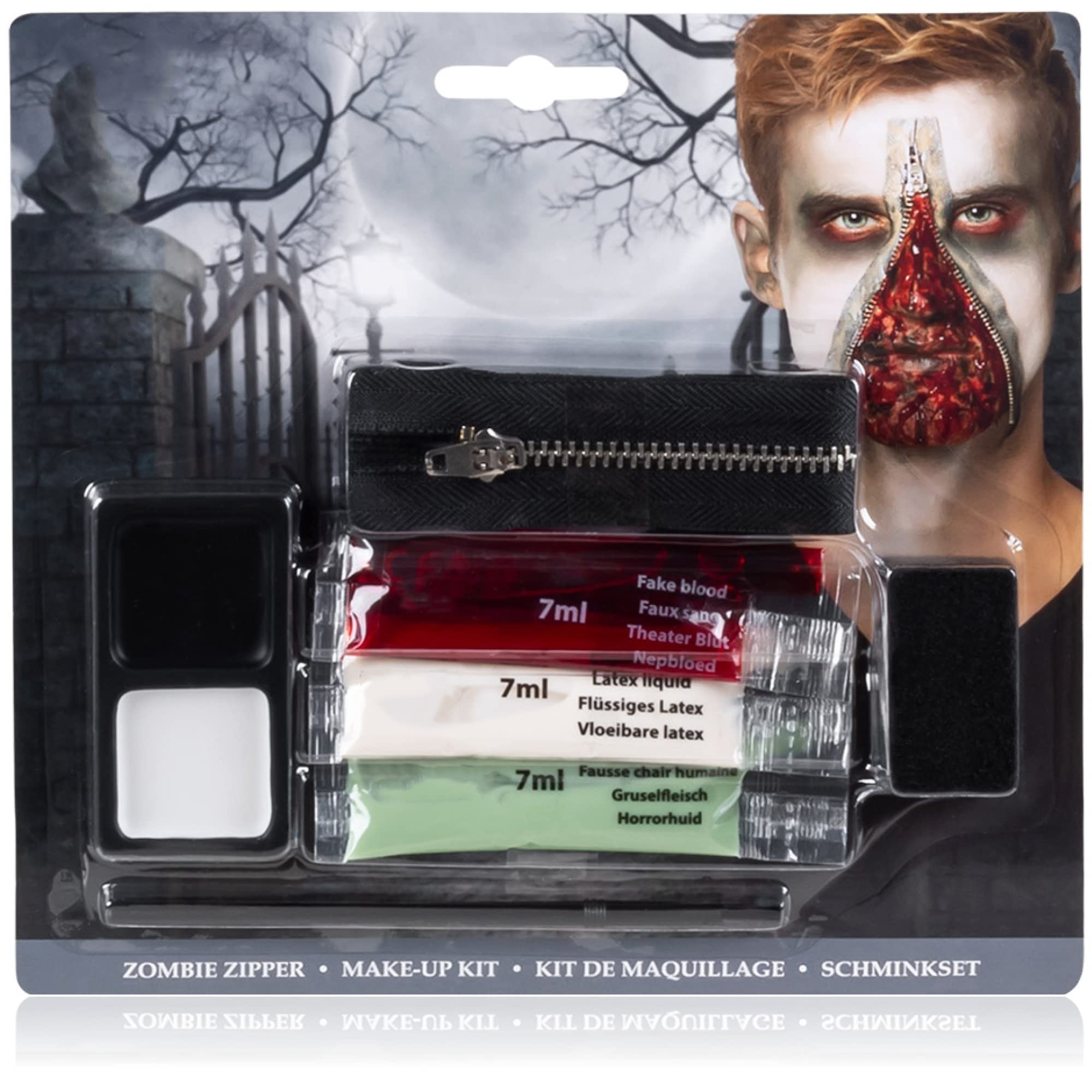COM-FOUR® make-up set zombie zipper, set for a cool zipper tattoo, horror, Halloween, carnival, zombie theme party