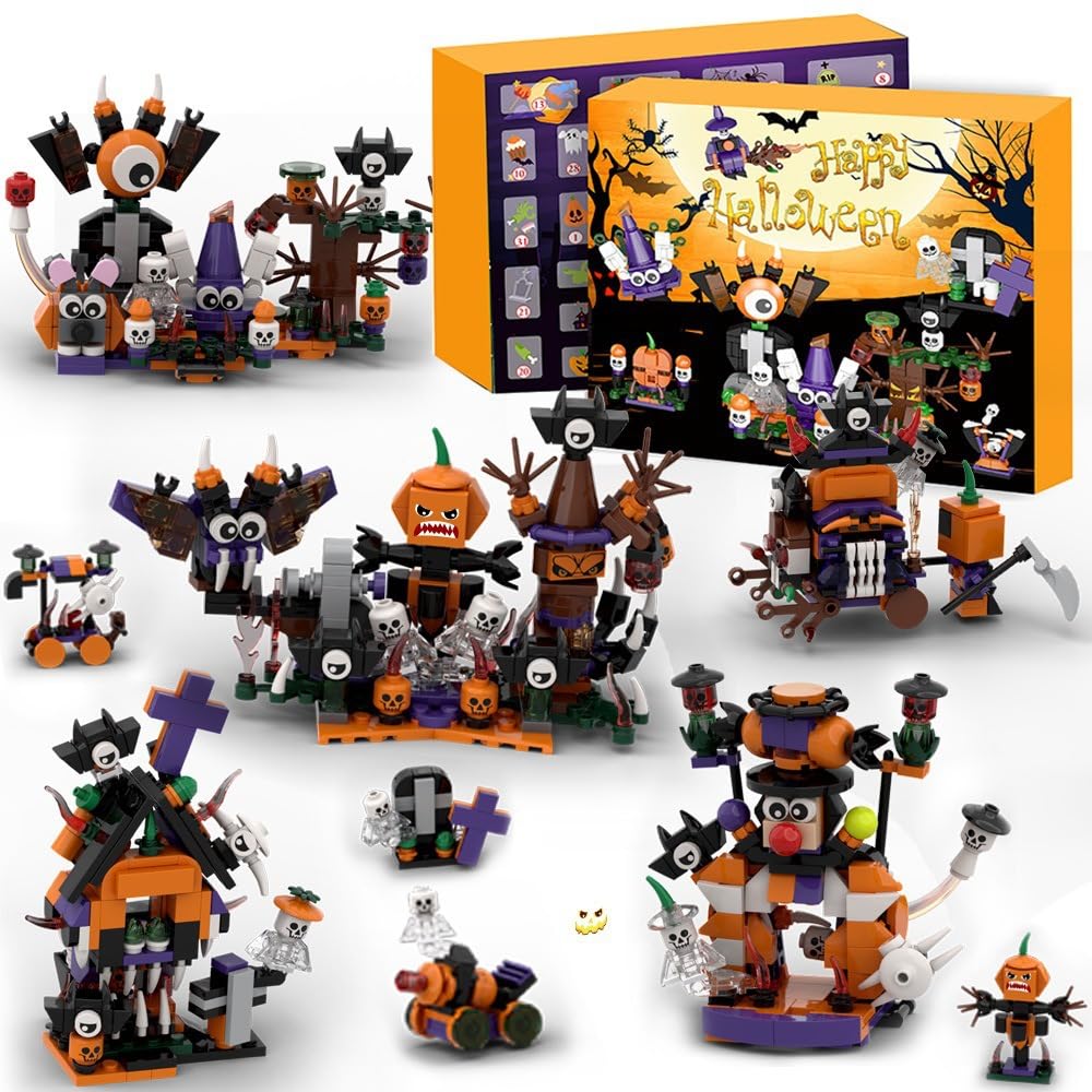 Gawecrea Halloweens Advent Calendar 2025 Building Blocks 31 Days Halloween Countdown Blind Box 6 in 1 DIY Creative Assembly Kits Creative Halloween Ornament and Present