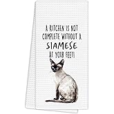 EGBTL Funny Siamese Cat Gifts Kitchen Towels, Cat Lover Gifts for Women, Funny Hand Towels for Bathroom Decor,A Kitchen is Not Complete Without A Siamese Dishcloths Dish Towel forKitchen 16x24 Inches