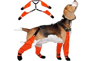 PURRHUG Dog Suspender Boots, Waterproof Tall Dog Rain Booties, Anti-Dirt Pet Legging Boots Paw Protector 4-Legged Shoes, Adjustable Snow Pants with Boot for Medium Large Dogs Outdoor Walking Hiking(S,Orange)