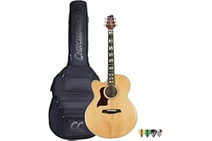 Sawtooth Maple Series Left-Handed Acoustic-Electric Cutaway Jumbo Guitar with Padded Gig Bag and Pick Sampler