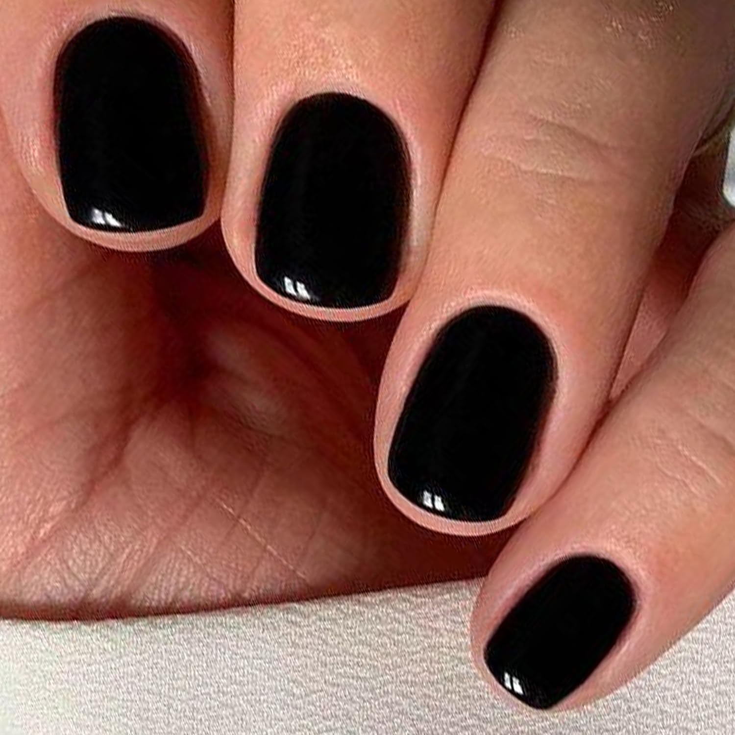 GLAMERMAID Extra Short Press on Nails, Pure Black Fake Nails Short Squoval, Natural Round Square Glue on Nails Glossy Gel, Acrylic Dark False Nail Kits for Women, Reusable Stick on Full Cover Nails - Image 5