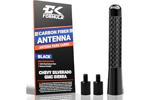 CK FORMULA Anodized Carbon Fiber Truck Antenna for Chevy Silverado 1500 & GMC Sierra (1999–2025), Solid Billet Aluminum, Car Wash Safe, Fade & Chip Resistant, Short Antenna Replacement, Truck Accessory, 3-Inch