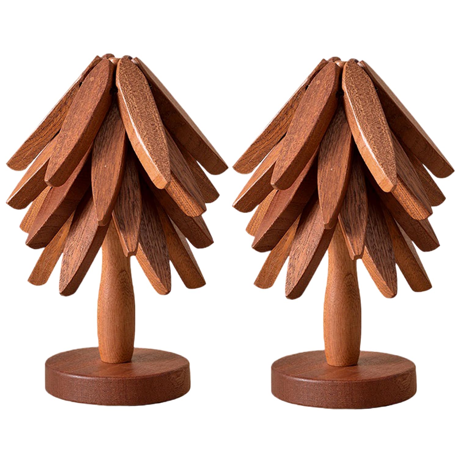 Natural Foldable Black Walnut Wooden Trivet Set - 4 Trivets + 1 Stand for Hot Dishes, Pot, Bowl, Teapot, Hot Pot Holders (Black Walnut 2PCS) Image