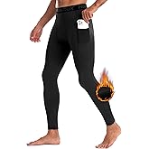 Roadbox 1/2 Pack Thermal Compression Pants for Men Fleece Lined Football Running Tights Base Layer Leggings with Pockets