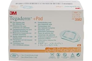 3M Tegaderm +Pad Film Dressing with Non-Adherent Pad, Sterile Dressing With Waerproof Bacterial Barrier and Absorbent Pad, 2" Square, Box of 50