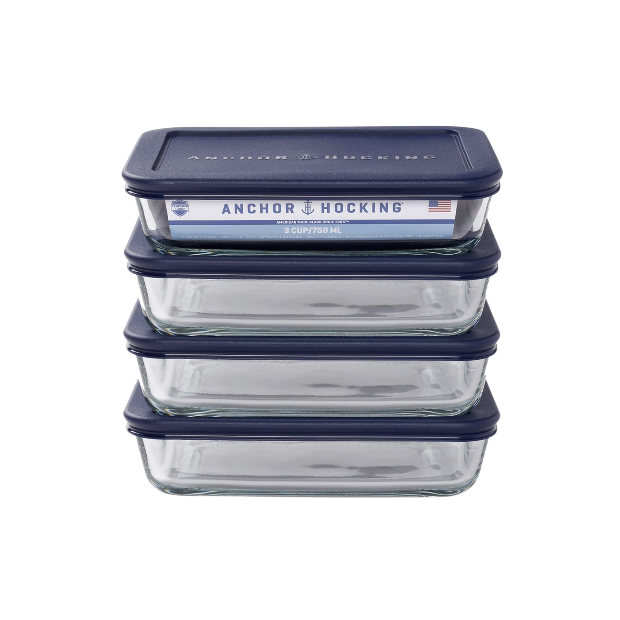 Photo 1 of ***SEE CLERK COMMENTS*** Anchor Hocking SnugFitTM Rectangular Food Storage Containers with Lids (4-Piece, 3-cup, Navy Blue, oven-safe)
