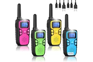 Wishouse Walkie Talkies for Kids Rechargeable Long Range,Xmas Birthday Gift for 4 5 6 7 8 9 Year Old Boys Girls,Hiking Gear Camping Games Cool Toys with NOAA,SOS Siren,Lamp,Lanyards,Easy to Use,4 Pack