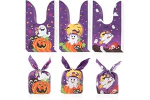 Semato Halloween Treat Bags, 50 Pcs Halloween Goodie Bags Pumpkin Trick or Treat Gift Plastic Bulk Candy Bag for Kids Party Favors