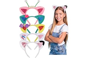 HODRME 5 PCS Cat Ears Headband Set-Halloween Christmas Festival Theme Party Cartoon Cosplay Costume Accessories