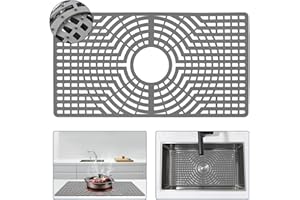 Snuggery Silicone Sink Protector 30"x16" Center Drain Hole, Heat Resistant Non-slip Dishwasher Suitable, Large Sink Mat for Bottom of Farmhouse Kitchen Stainless Steel Sinks (Grey)