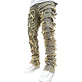 Mens Stacked Jeans Y2k Slim Fit Skinny Ripped Jeans Distressed Destroyed Denim Pants Emo Hip Hop Jeans