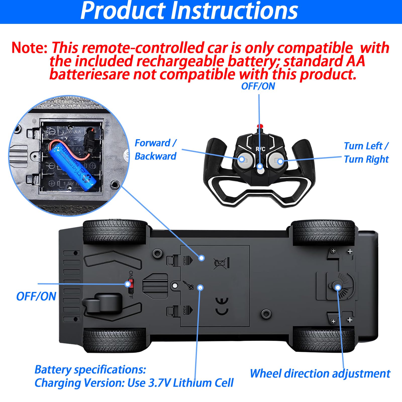 Cheffun 1:24 RC Car Toys - All Terrain High Speed Remote Control Car with Light and Loadspace, Electric Vehicle Toys for Kids, Gifts for Kids, Boys and Girls