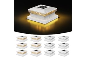 FLYINGOD Solar Post Cap Lights, 12 Pack Outdoor Fence Post Solar Lights for 4x4 5x5 Wood/Vinyl Posts, 10-12 Hours Dusk to Dawn Warm/Cool Light Glow for Garden/Deck - White