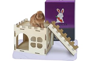 HIIMALEX Extra Large Sturdy Bunny Castle Hideout for Indoor Rabbits Play House with Stairs Round Edges Detachable Habitats for Rabbit Guinea Pig Chinchilla Hedgehog (1 Pack + PAD)