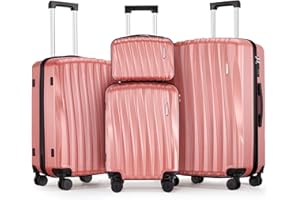 4-Piece Luggage Set (12" 19" 23" 27") ABS Hardside Suitcase Sets Seashell Arc Shape Checked Travel Suitcase Sets with Spinner