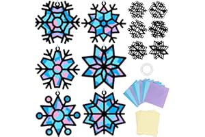 Qyeahkj 36 Set Snowflake Suncatchers Crafts for Kids DIY Winter Snowflake Window Tissue Paper Craft Kit Hanging Decor for Winter Home Activity Art Project Birthday Party Favor Gift