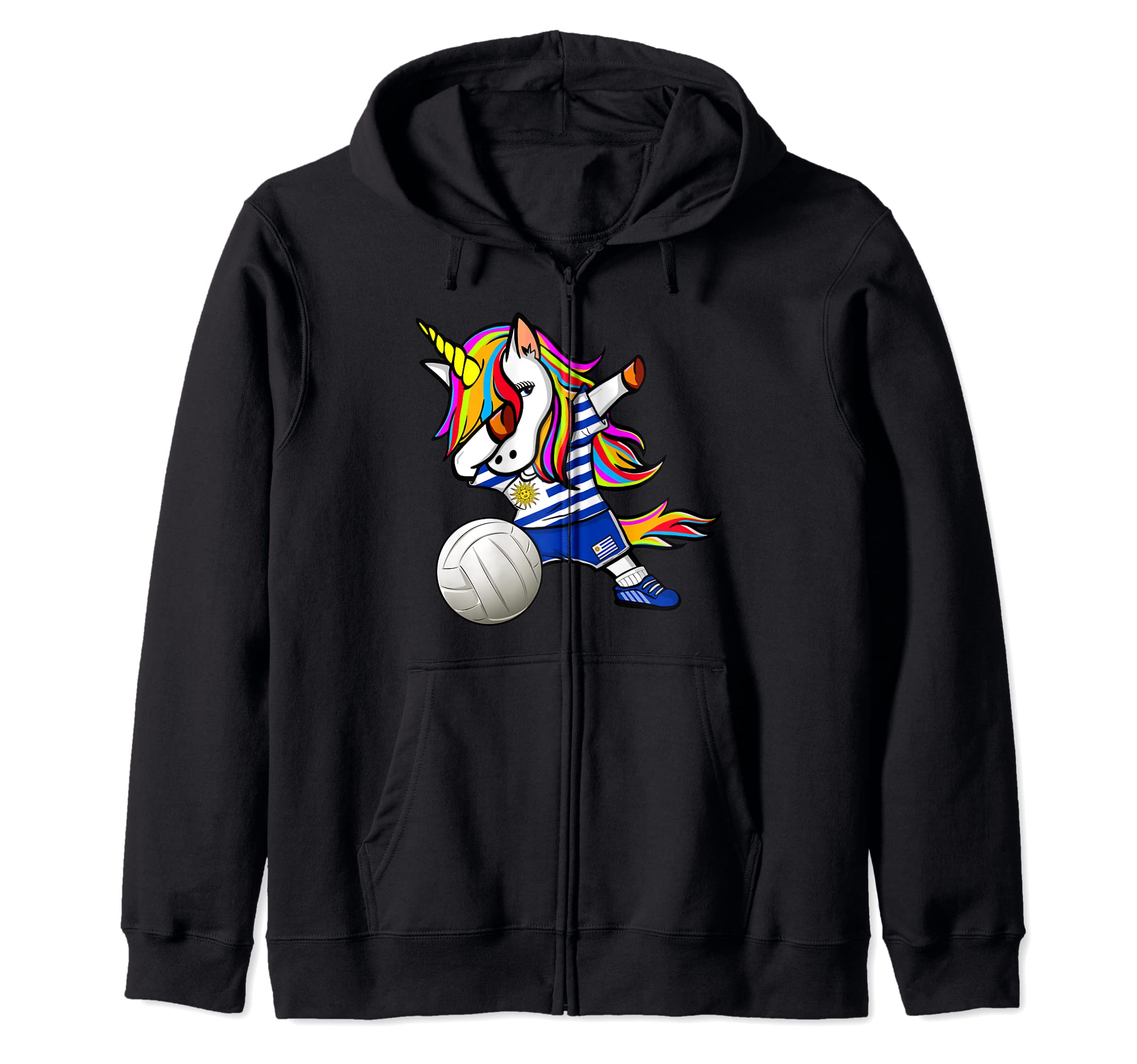 Dabbing Unicorn Uruguay Volleyball Fan Jersey Uruguayan Flag Zip Hoodie