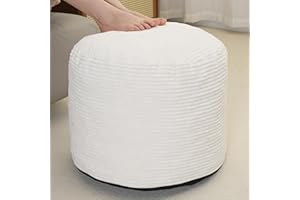 Yueyocici Pouf Ottoman Stuffed Round Modern Foam Filled Foot Rest Corduroy Poufs for Living Room Chair Decorative 20 X 15 Inches Fluffy Pouf Foot Stool Storage Ottoman, Beige