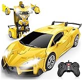 Qumcou Transform Remote Control Car, RC Cars for Boys Age 3-5 6-8, One-Button Transform Toy Cars, 2.4GHz, 360° Spin, 1:16 Scale, Flashing Headlight,3-8 Year Old Grandkids Christmas Birthday Gifts