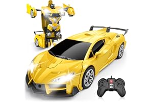 Qumcou Transform Remote Control Car, RC Cars for Boys Age 3-5 6-8, One-Button Transform Toy Cars, 2.4GHz, 360° Spin, 1:16 Scale, Flashing Headlight,3-8 Year Old Grandkids Christmas Birthday Gifts