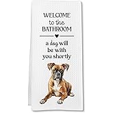 FSTCSV Funny Boxer Dog Hand Towels, Boxer Gifts for Women Hand Towel, A Dog Will Be with You Shortly Decorative Towels Bath Towel for Bathroom, Funny BoxerDog Bathroom Decor, 16x24in