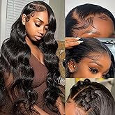 CITY GIRL 30 Inch Body Wave Lace Front Wigs Human Hair Pre Plucked 13x4 hd Transparent Lace Frontal Body Wave Human Hair Wig for Women 200 Density Natural Black