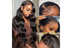 CITY GIRL 30 Inch Body Wave Lace Front Wigs Human Hair Pre Plucked 13x4 hd Transparent Lace Frontal Body Wave Human Hair Wig for Women 200 Density Natural Black