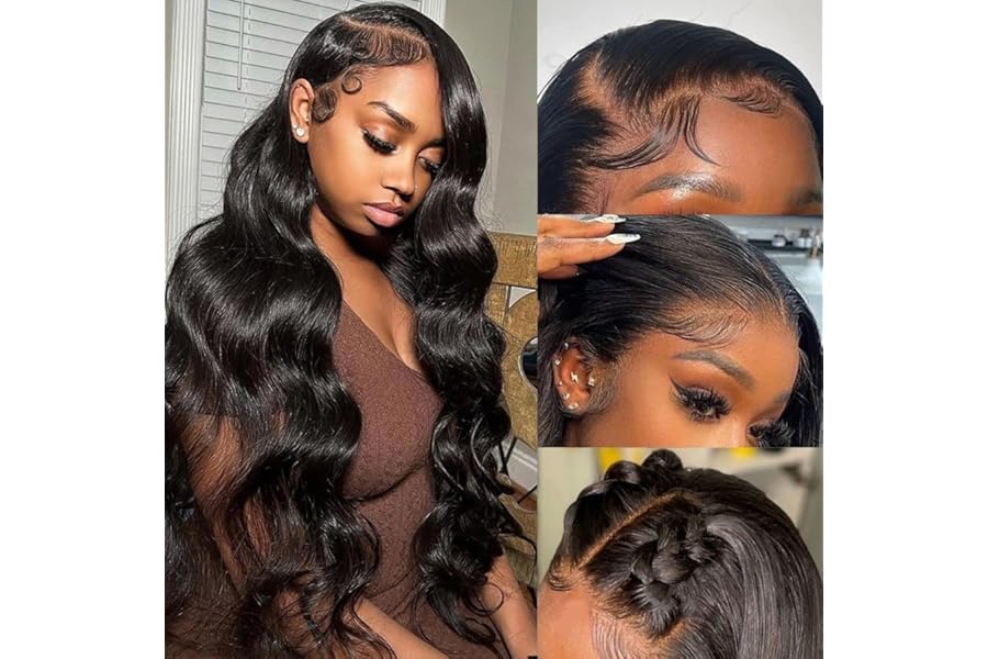 CITY GIRL 30 Inch Body Wave Lace Front Wigs Human Hair Pre Plucked 13×4 hd Transparent Lace Frontal Body Wave Human Hair Wig for Women 200 Density Natural Black