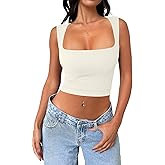 Meyeeka Women's Sleeveless Crop top Seamless Square Neck Trendy Tank top