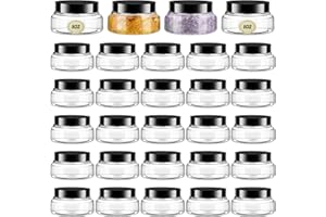 TESSCO FOR YOU Tessco 24 Pack Plastic Jars with Lids Labels Empty Clear Plastic Jars Round Refillable Cosmetic Containers Body Butter Containers Bulk Sugar Scrub Bottle for Make Up(5 oz,Clear, Black)