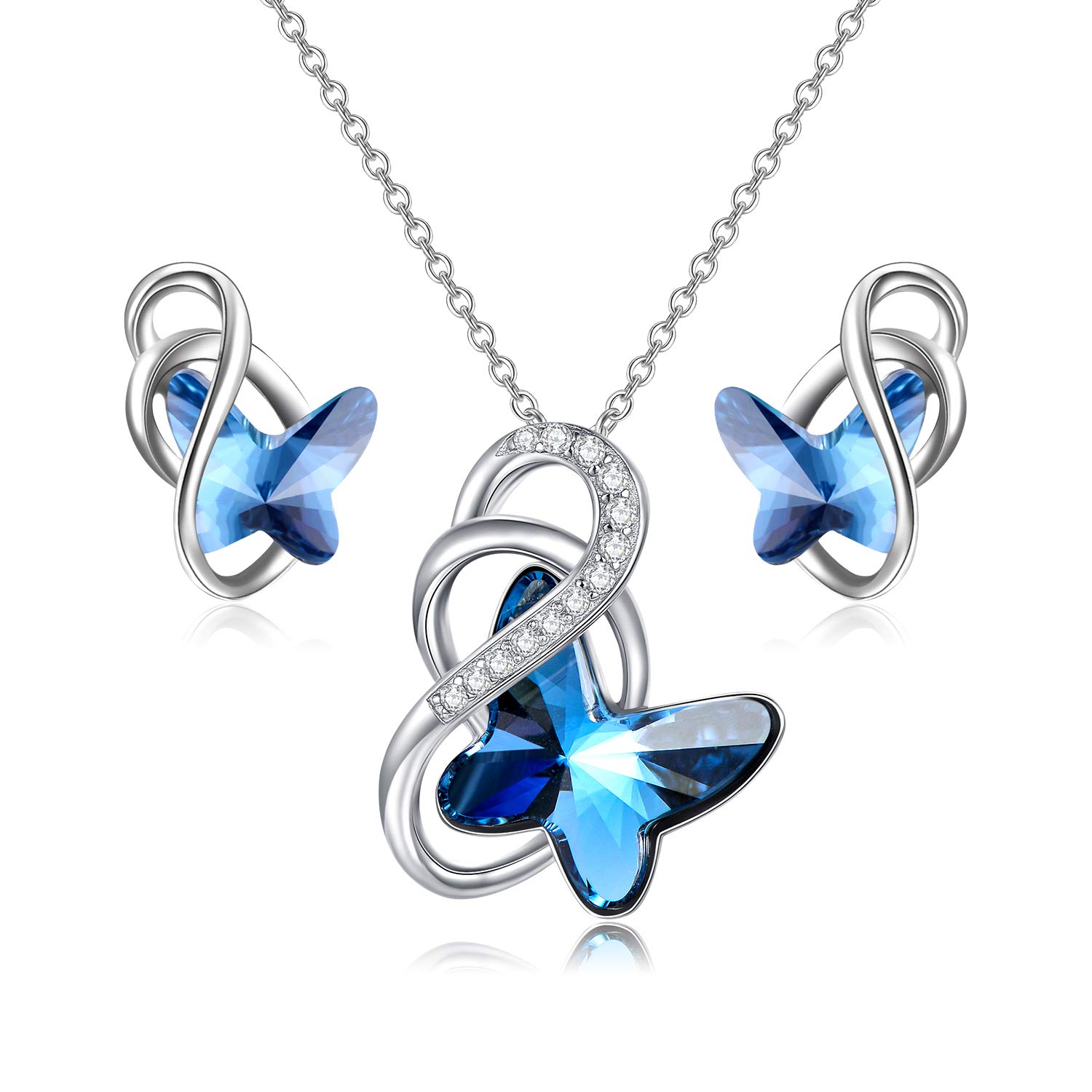 Anniversary Birthday Gifts for Her, Sterling Silver Butterfly Jewellery Sets for Women Girls, Butterfly Pendant Necklace and Earrings