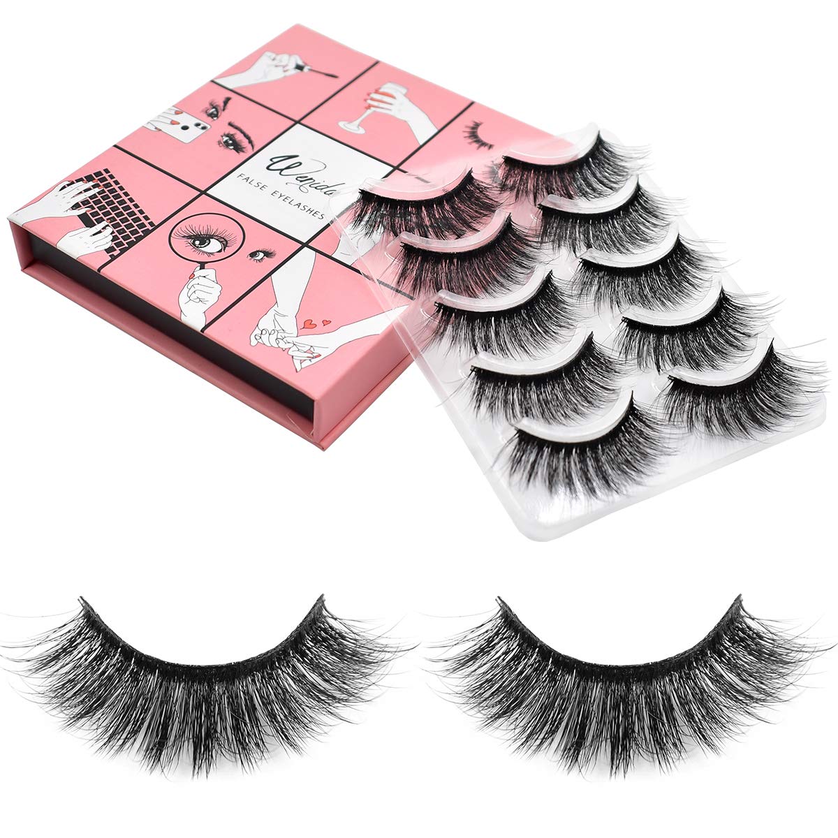 Fake Eyelashes Wenida 5 Pairs Professional Handmade Reusable 3D Soft Dramatic Fluffy Long Deluxe False Eyelashes Set