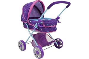 509 Crew: Mermaid Doll Pram - Kids Pretend Play, Retractable Large Canopy, Shopping Basket & Removable Carry Cot Bed, Ages 3+ (T721028)