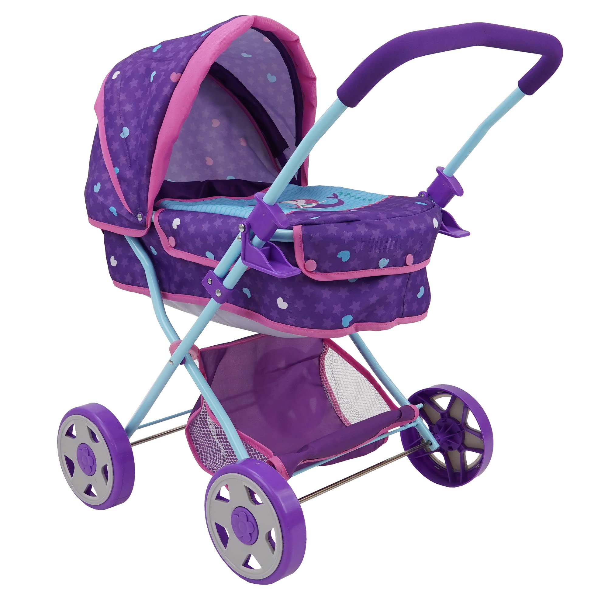 Photo 1 of 509 Crew: Mermaid Doll Pram - Kids Pretend Play, Retractable Large Canopy, Shopping Basket & Removable Carry Cot Bed, Ages 3+ (T721028)